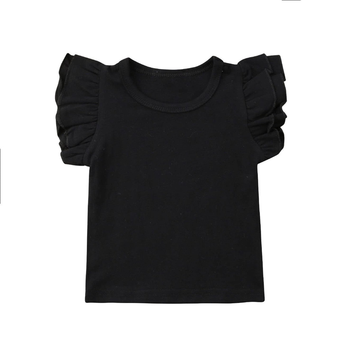 Infant Toddler Baby Girl Top Basic Plain Ruffle T-Shirt Blouse Casual Clothes (6-12 Months, Black)