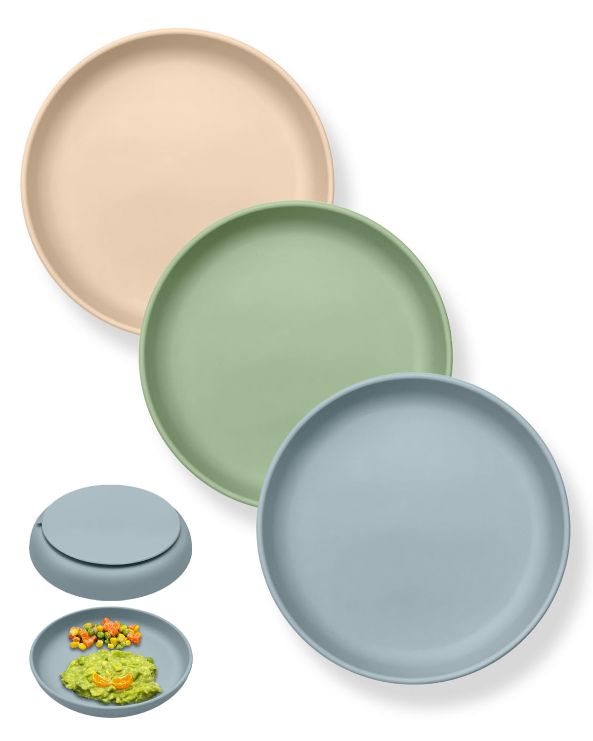 Qyeejong Classic Toddler Plates With Suction (3 Pack), Non Toxic & Bpa Free Silicone Suction Plates For Baby Toddler Kids, Non S