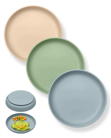 Qyeejong Classic Toddler Plates With Suction (3 Pack), Non Toxic & Bpa Free Silicone Suction Plates For Baby Toddler Kids, Non S
