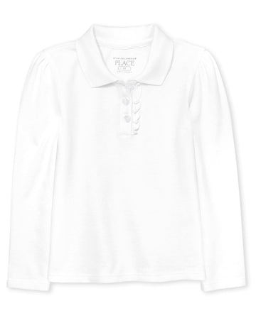The Children'S Place Baby Girls And Toddler Girls Long Sleeve Ruffle Pique Polo, White, 4T