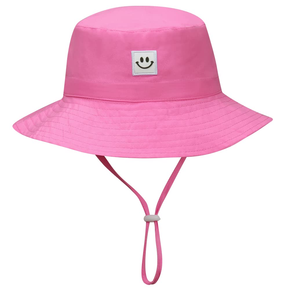 Baby Girl Sun Hat Summer Beach Bucket Hats For Toddler 6-12,12-24 Months 2Pack Smile Face White/Pink