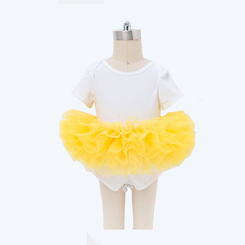 Angla 2Pcs Flower Headband Tutu Skirt For Newborn Baby Girl (Yellow), Medium