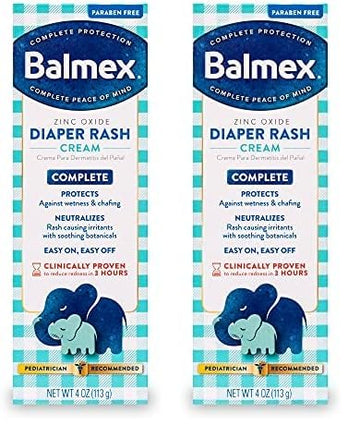 Balmex Complete Protection Baby Diaper Rash Cream With Zinc Oxide + Soothing Botanicals, 4 Ounce (Pack Of 2)