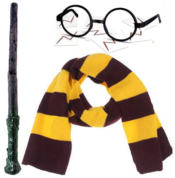 13Pcs Novelty Scarf Wizard Glasses Wand Lightning Bolt Tattoos Cosplay Set Dress Up Costume Accessories Halloween Birthday Gifts
