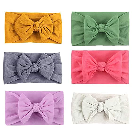 Gustave Multicolor 6 Pcs Nylon Headbands Turban Knotted Hairband Super Soft And Stretchy Hair Wrap For Newborn,Toddle & Children