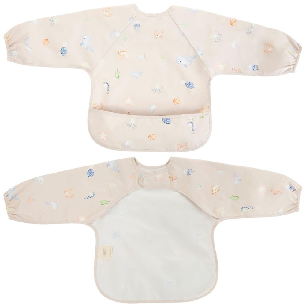 Ali+Oli Smock Bib for Baby (1-pc) Long Sleeve (Undersea) BPA-Free Oeko-Tex Certified, Mess Proof Baby Bib for Eating, Waterproof