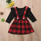 Mubineo Toddler Baby Girl Infant Plain T Shirts Plaid Overall Skirt Set Cotton Outfits (Black+Red, 2-3T)