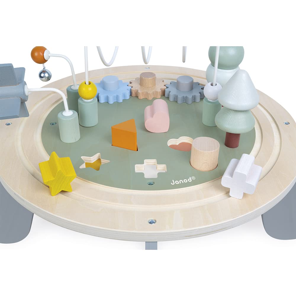 Janod J04402 Sweet Cocoon Wooden Activity Multi-Play Table Toddlers - Fine Motor Development - Non-Slip Feet - Water Painted and
