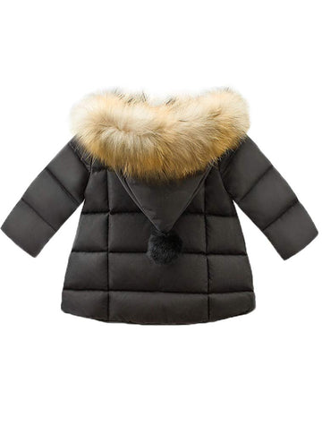 Mallimoda Baby Boys Girls Down Jacket Toddler Winter Warm Puffer Down Coat Cotton Hooded Fur Snowsuit Black 1-2 Years