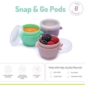 Melii Snap & Go Baby Food Storage Containers With Lids, Snack Containers, Freezer Safe, 2 Oz - 6 Pack, Original