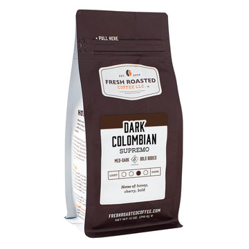 Fresh Roasted Coffee, Dark Colombian Supremo, 12 Oz, Med-Dark Roast, Whole Bean, Kosher
