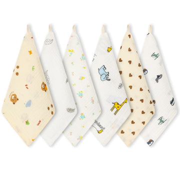 Norinori Baby Muslin Washcloths - Newborn Face Towel & Burp Cloths, 6 Pack Soft Absorbent Natural Cotton Wash Towel, 10'X10' B