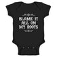 Pop Threads Blame It All On My Roots Country Music Cute Funny Western Infant Baby Boy Girl Bodysuit Black 6M