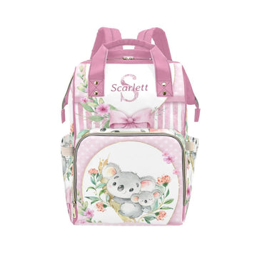 YallLocoMo Personalized Diaper Bag Backpack Gift Pink Floral Baby Koala Ultimate Nappy Bag: Spacious, Waterproof & Perfect for T