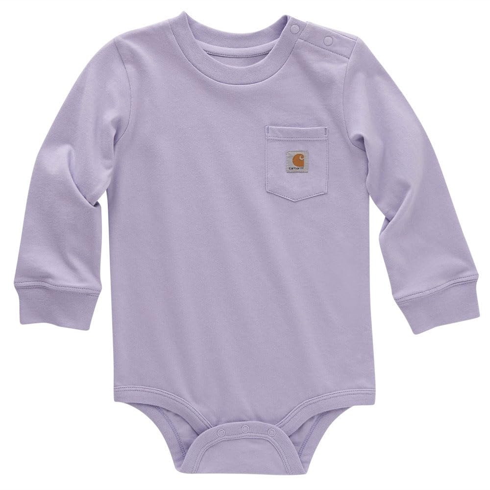 Carhartt Unisex Baby Long-Sleeve Pocket Bodysuit Onesie, Lavender Purple, 18 Months