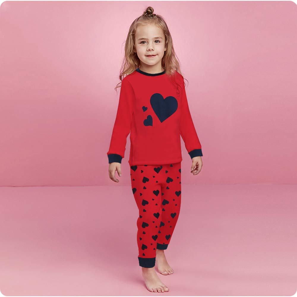 Little Hand Kids Valentines Day Pajamas Toddler Girls Love Hearts Long Sleeve Shirt Pant Sets Children Clothes Red 2T