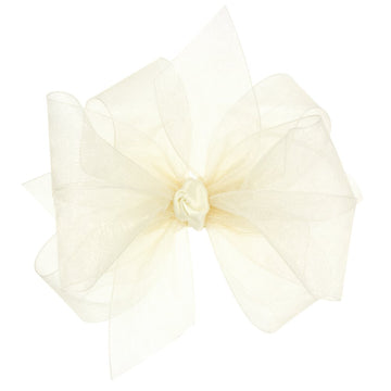 Wee Ones Girls' Organza Double Hair Bow On A Weestay Clip With Satin Knot Center, Medium, Ecru
