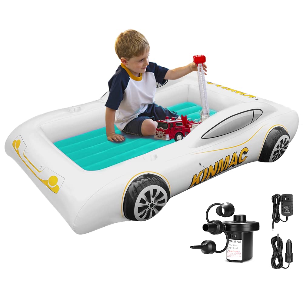 Kinmac Inflatable Toddler Travel Bed- Portable Travel Toddler Air Bed For Kids Camping Air Mattress Racecar Toddler Bed With Sid