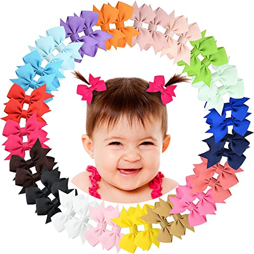 Alinmo Baby Hair Clips 2' Baby Girls Clips Fully Lined Baby Bows Tiny Hair Bows Alligator Clips For Baby Girls Infants Toddlers