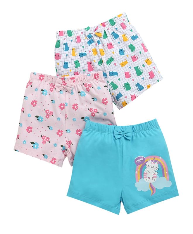 Bumzee Girls Cotton Above Knee Length Shorts Pack Of 3 Baby Pink & White  612 Months (Peb10444CBpk)