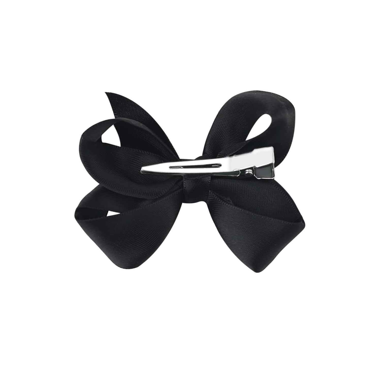 3 Inch Satin Bow For Little Girls - 2 Pcs (Black)