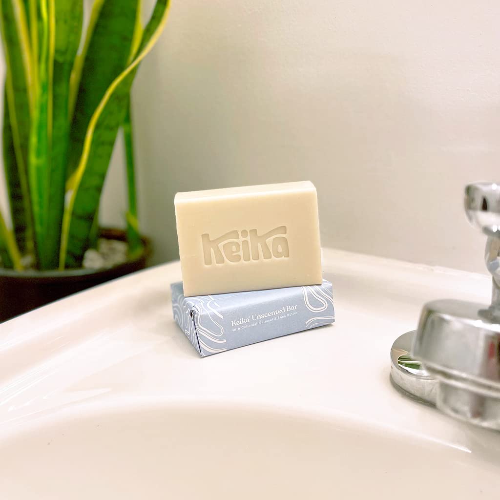 Keika Baby Soap Bar Oat & Shea Unscented For Eczema, Psoriasis, Face, Body, Infant Kids Teens Men Women With Sensitive Skin, 5 O