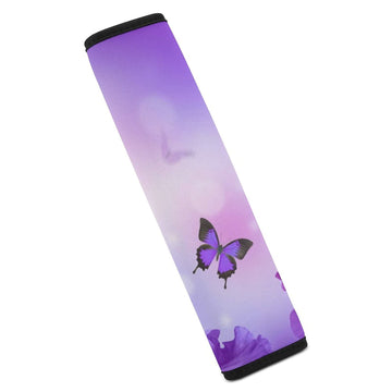 Bagea-Ka 2 Pack Car Seat Belt Pad Cover Butterfly On Purple Flowers Pattern For Adults Kids, Universal Soft Safety Belt Shoulder