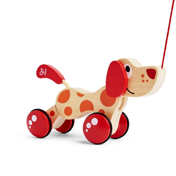 Walk-A-Long Puppy Wooden Pull Toy by Hape  Award Winning Push Pull Toy Puppy For Toddlers Can Sit, Stand and Roll. Rubber Rimmed