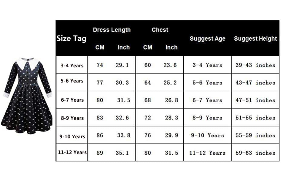 Yuegoo Black Costume Dress For Girls Halloween Costumes Cosplay Party Dress With Accessories 3-12Y (Black+White, 11-12 Years)