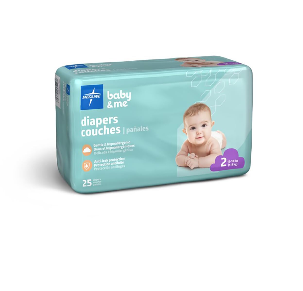 Medline Disposable Baby Diapers, Size 2 (12-18 Lbs), Case Of 200