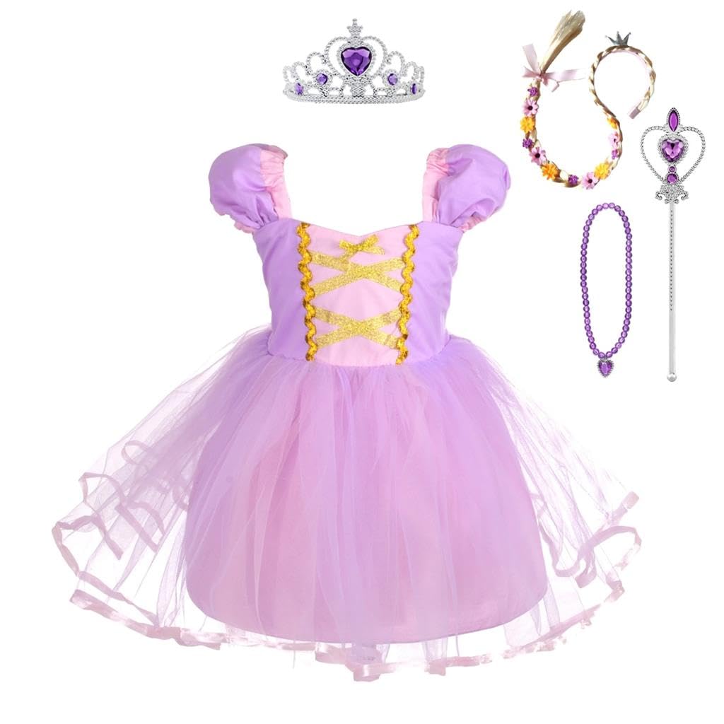 Dressy Daisy Princess Tulle Dress Fancy Party Costume With Crown And Accessories Halloween Birthday Outfit For Little Kids Girls