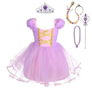 Dressy Daisy Princess Tulle Dress Fancy Party Costume With Crown And Accessories Halloween Birthday Outfit For Little Kids Girls