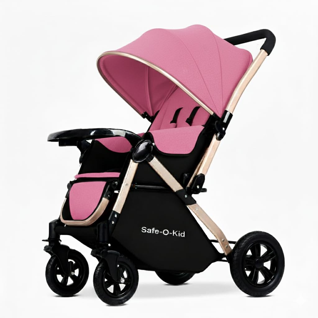 SafeOKid Breez Baby Rubber Wheel Stroller/Pram With 1 Year Warranty (Latest Model  2023) For New Born/Toddler/Kid For 0 To 3 