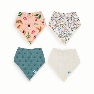 Little Unicorn Baby Bandana Bib 4 pack | Absorbent, Extra Soft Cotton for Drooling & Teething | Adjustable fit (Vintage Floral)
