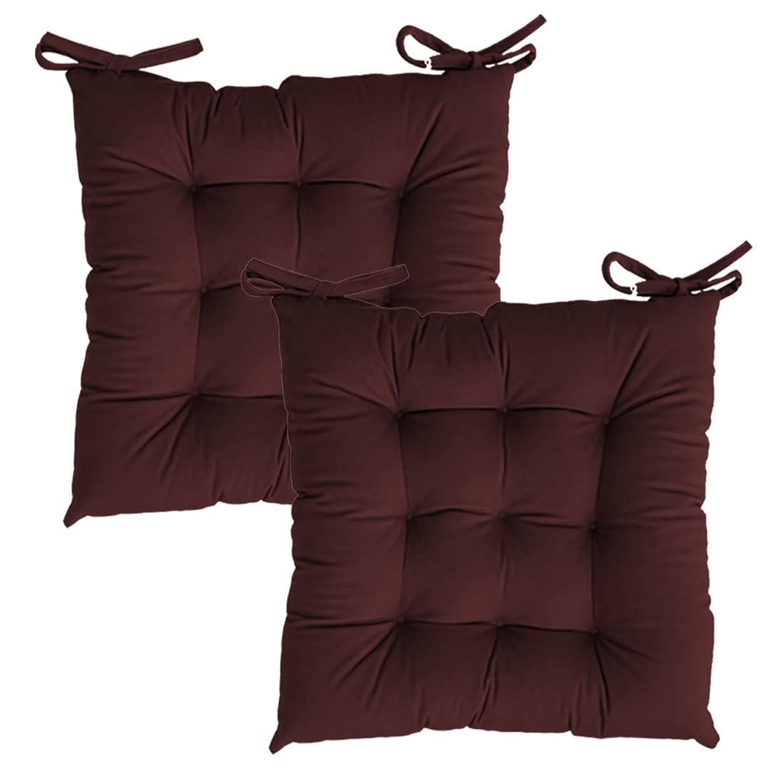 Linenovation Microfiber Square Chair Pad/Cushion for Office, Home or Car Sitting with Ties20 Inch X 20 InchMaroonSet of 2