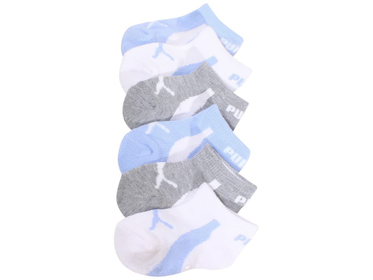 Puma Infant Boy'S Low Cut Socks 6-Pairs Cushioned White/Light Blue Sz. 12-24M
