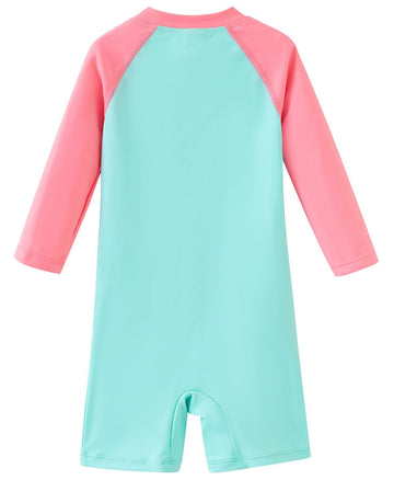 Umelok Baby Girls Swimsuit One Piece Full Zip With Long Sleeve Upf 50+ Sun Protection Sunsuit Pink Green,9M