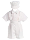Lito White Christening Baptism Suspenders And Short Set With Hat,18-24 Months