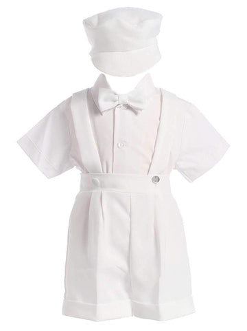 Lito White Christening Baptism Suspenders And Short Set With Hat,18-24 Months