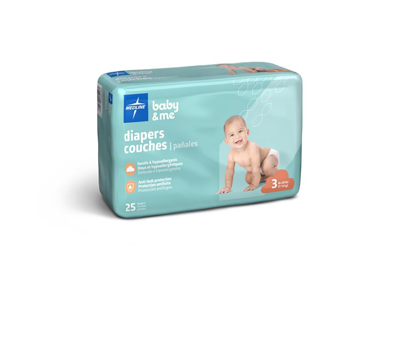 Medline Disposable Baby Diapers, Size 3 (16-28 Lbs), Case Of 200