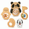 Voofy Wooden Baby Rattle Set (5pcs) - Montessori Infant Grasping Toys for 0-12 Months, Natural Non-Toxic Sensory Development Toy