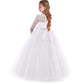Myrisam Flower Girls 3/4 Sleeve Tulle Lace First Communion Dress Birthday Christening Pageant Wedding Party Ball Gown White 9-10
