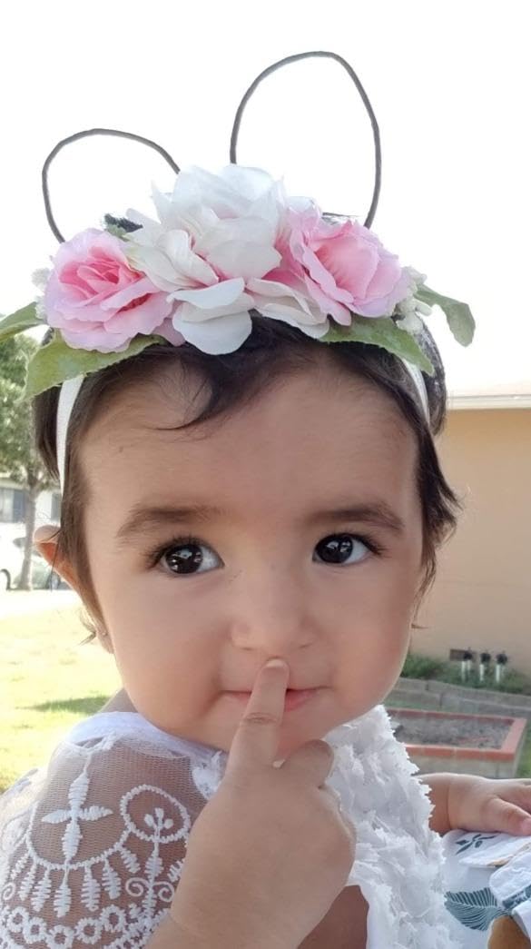 Dreamlily Baby Girls Flower Crown Spring Bunny Headband Woodland Floral Head Piece For Toddler Bb14 (Pink)