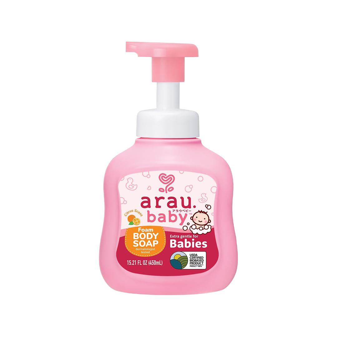 Arau Baby Foam Body Soap Citrus Scent - Plant Based Gentle Cleanser for Babies, Moisturizing, Head to Toe, Tear Free, Hypoallerg