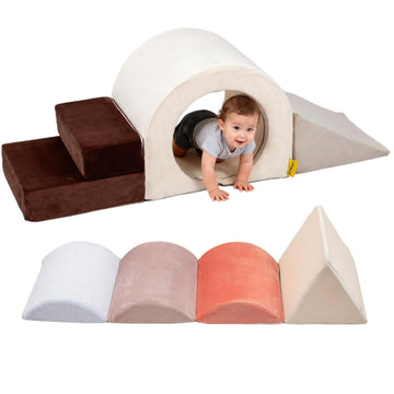 BanaSuper 5-Piece Climbing Toys for Toddlers, Kids Foam Blocks Playset with Arch Tunnel, Convertible Cylinder, Stairs & Ramp, To