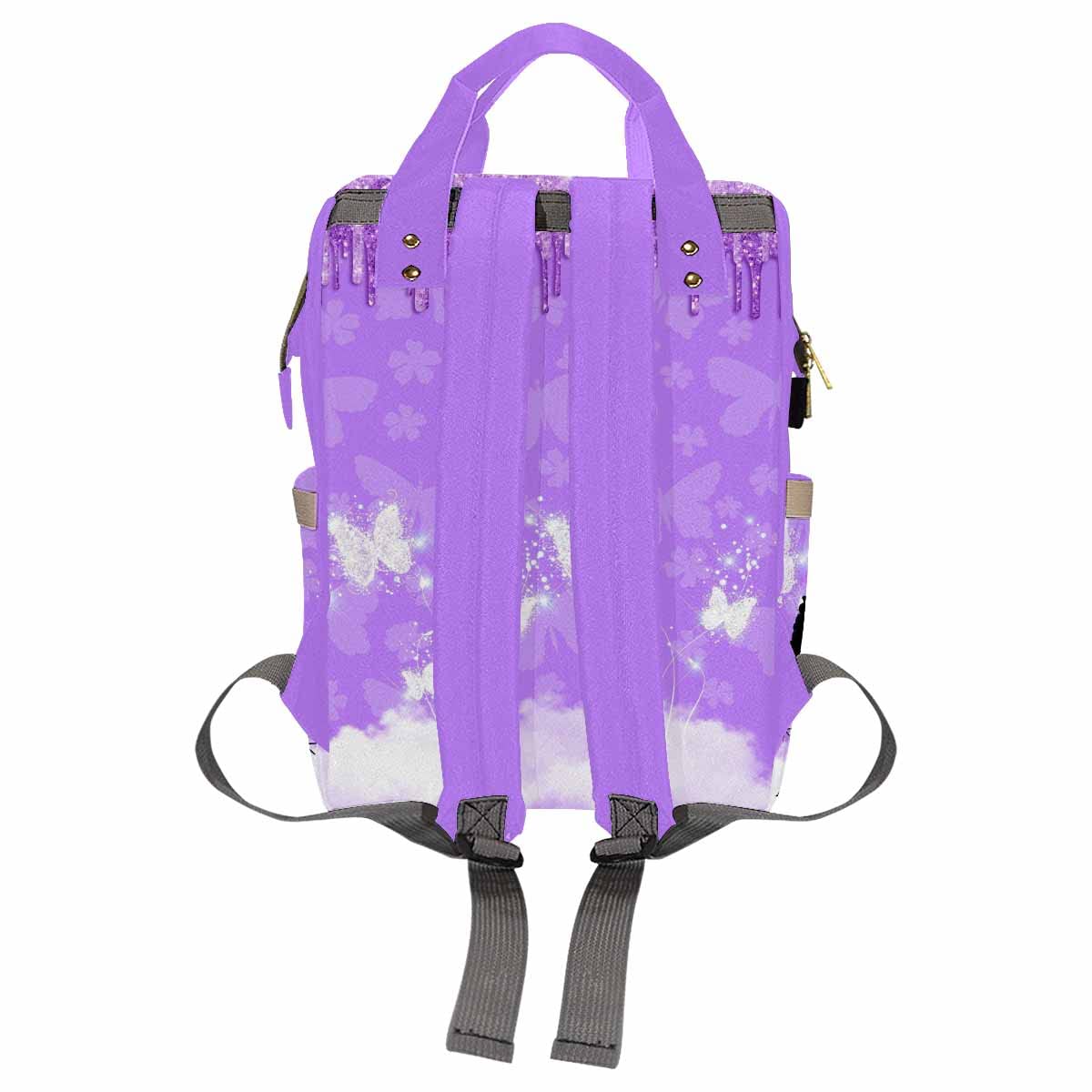 Artsadd Custom Baby Bag Large Nappy Bag For Mom, Purple Glitter Handbags Personalized Name Diaper Backpack With Stroller Straps
