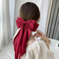 Red Silky Bow Hair Barrettes Jumbo Bow Clip With Tails Hair Clip For Woman Girls Satin Large Hair Slides French Barrette Long Ta