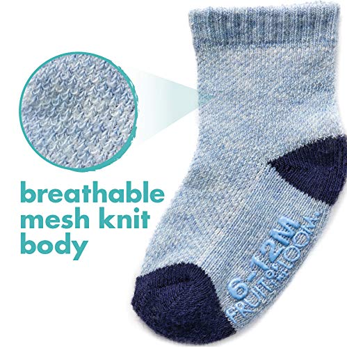 Fruit Of The Loom Baby 6-Pack All Weather Crew-Length Socks, Mesh & Thermal Stretch - Unisex, Girls, Boys (12-24 Months, Blue)