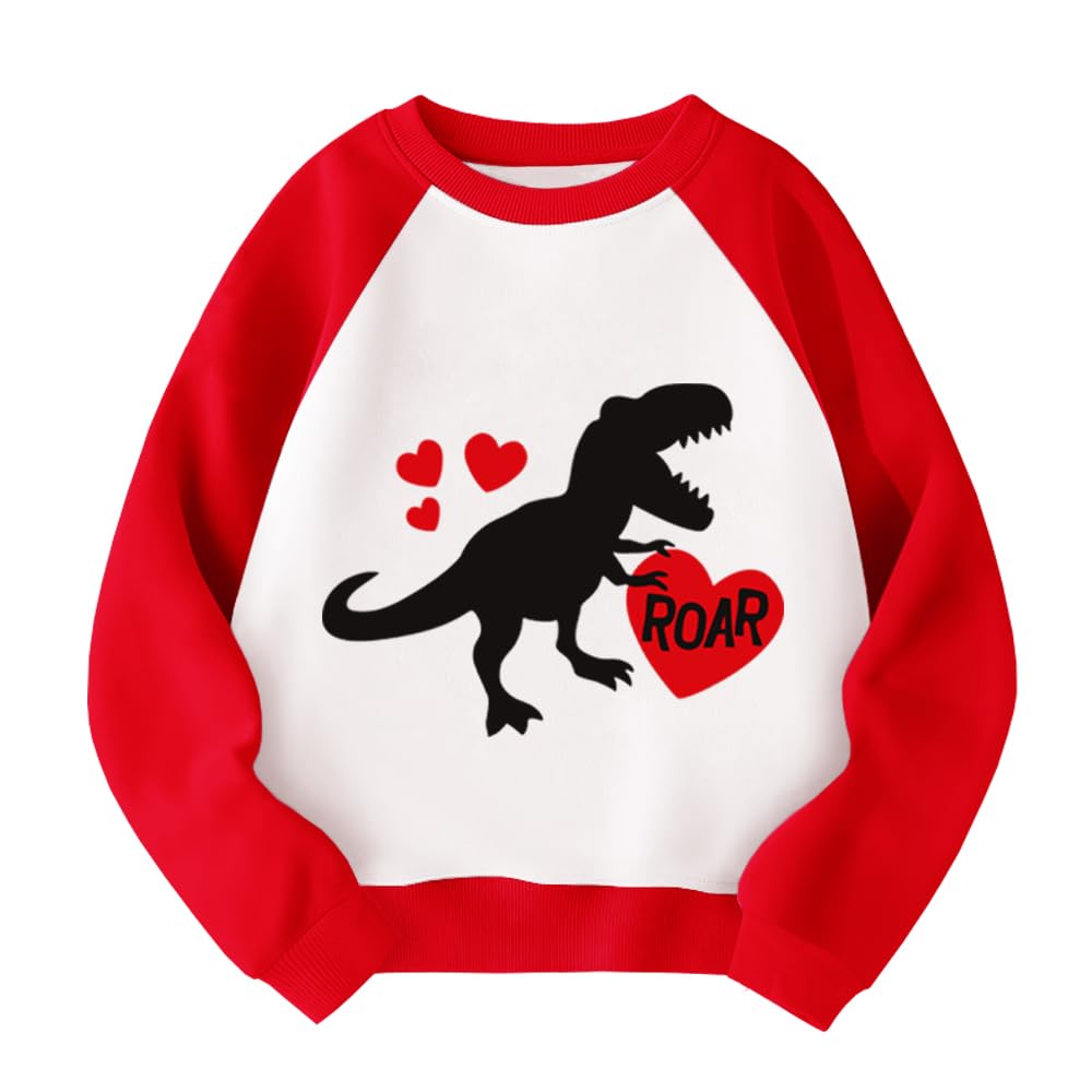 Xfsjgna Valentines Sweatshirts 4T Boys Girls Valentine'S Day Dinosaur Heart Graphic Shirt Toddler Kids Long Sleeve Tops Red
