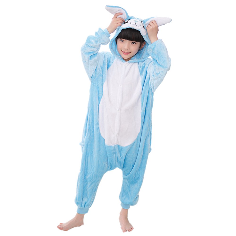 Wafunne Kids Rabbit Costume Cosplay Halloween Easter Animal Onesie For Boys Girls Child Blue Bunny S